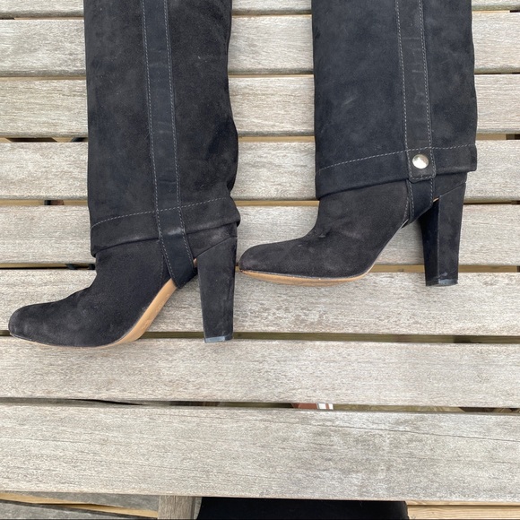 Joan and David Dachoice Black Suede Overlap Chunky Heeled Knee Hi Boots Size 7.5 - Picture 10 of 15